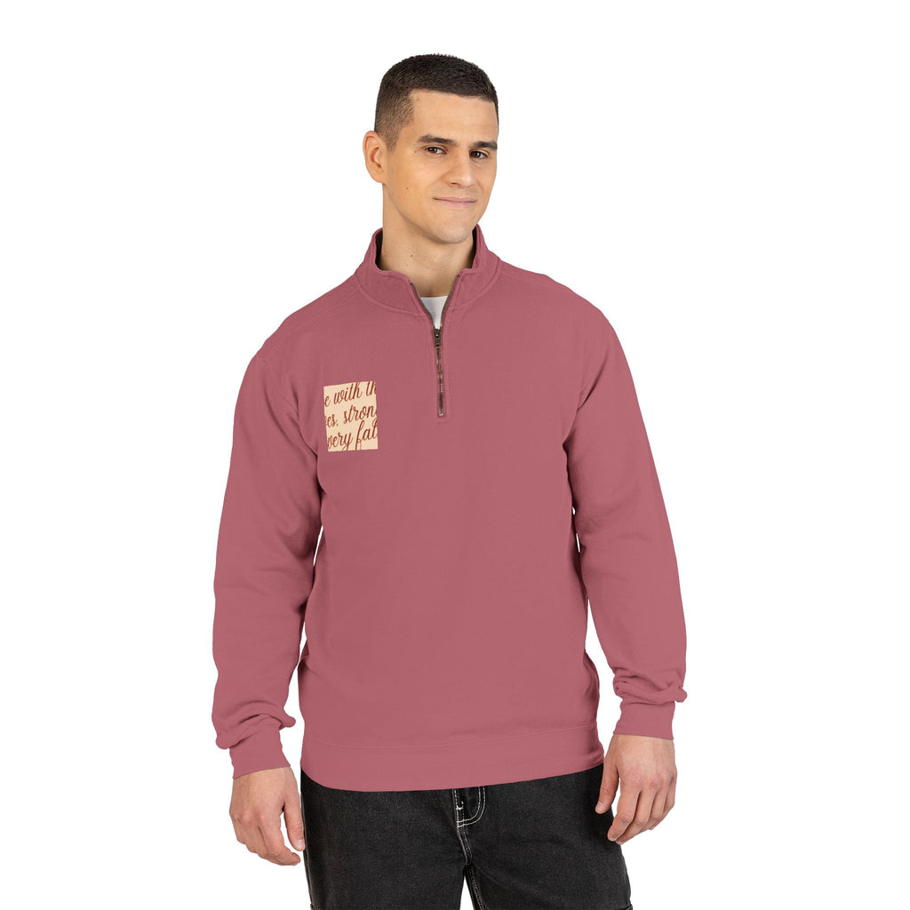 "Rise with the Leaves" Inspirational Quarter-Zip Sweatshirt – Stronger Every Fall Motivational Pullover, Unisex Autumn Growth Apparel