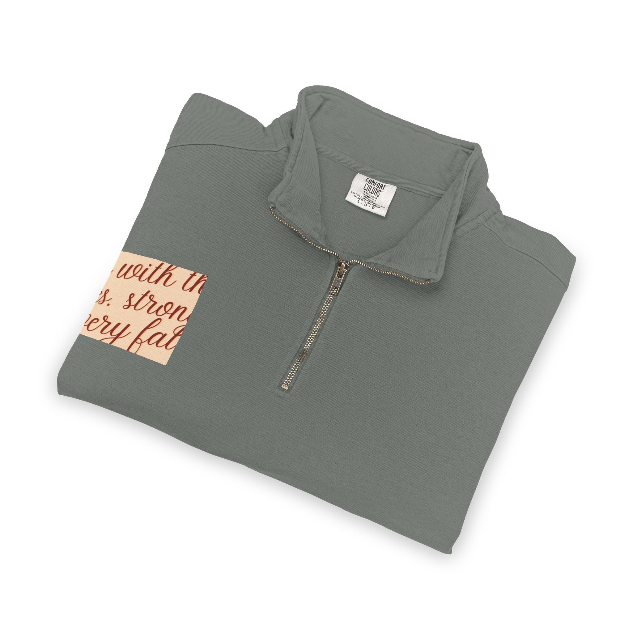 "Rise with the Leaves" Inspirational Quarter-Zip Sweatshirt – Stronger Every Fall Motivational Pullover, Unisex Autumn Growth Apparel