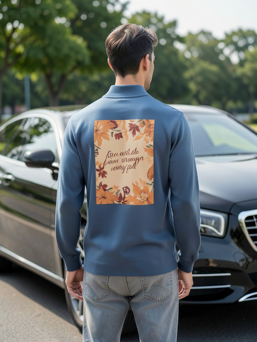 "Rise with the Leaves" Inspirational Quarter-Zip Sweatshirt – Stronger Every Fall Motivational Pullover, Unisex Autumn Growth Apparel