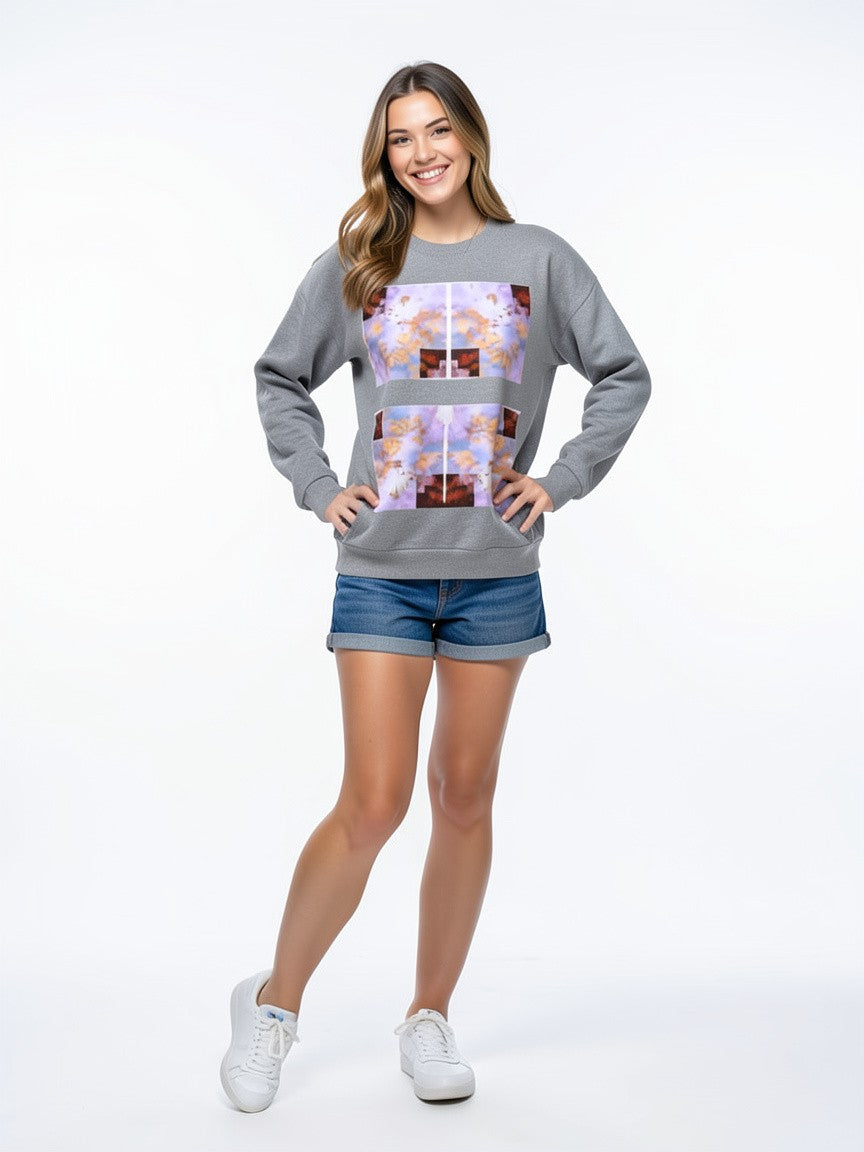 "Vivid Harmony" Unisex French Terry Crewneck – Bright Artistic Design, Colorful Graphic Sweatshirt, Wearable Art