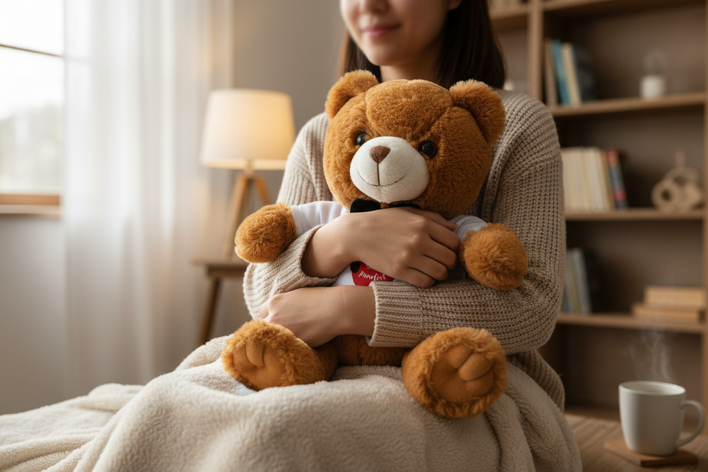 Person holding You Are Purrfect teddy bear